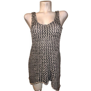 CABI Top Sz M Medium #488 Black Marled Oreo Tape Yarn Knit Tank Pullover Sweater